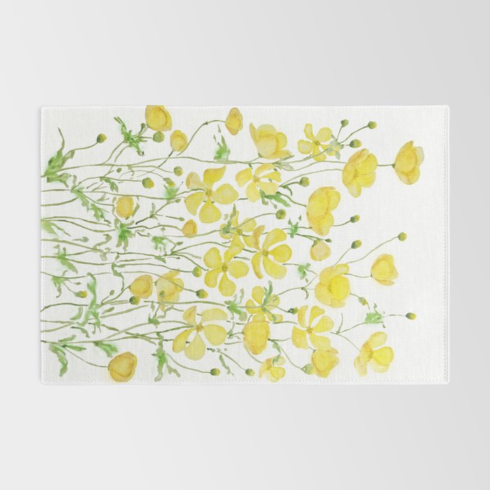 yellow buttercup flowers filed watercolor  Rug Gallery Image 2
