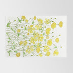 yellow buttercup flowers filed watercolor  Rug Gallery Image 2