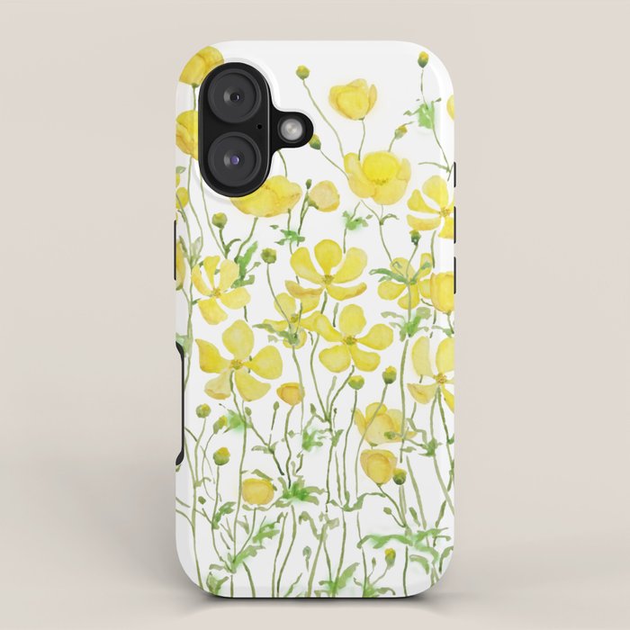 yellow buttercup flowers filed watercolor  iPhone Case Gallery Image 1