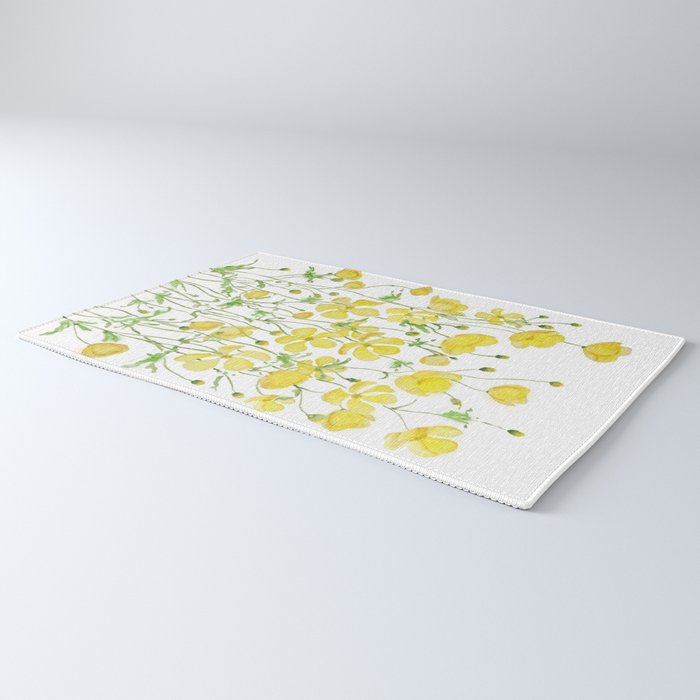 yellow buttercup flowers filed watercolor  Rug Gallery Image 3