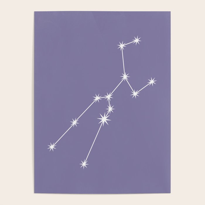 Taurus Zodiac Star Constellation Line Art Lavender Purple Poster Gallery Image 4
