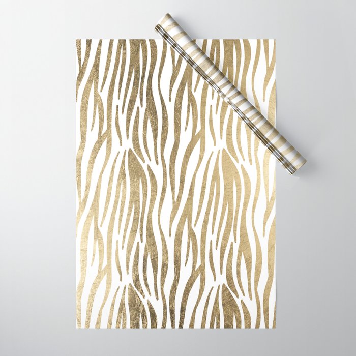 Chic faux gold white modern zebra animal print pattern Wrapping Paper Gallery Image 1