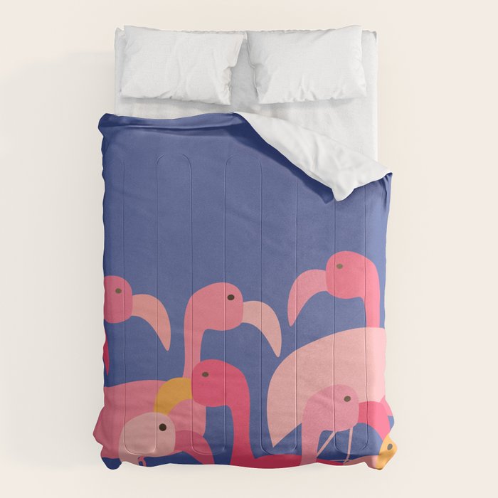 Flamingo Party / Whimsical Bird Illustration Comforter Gallery Image 1