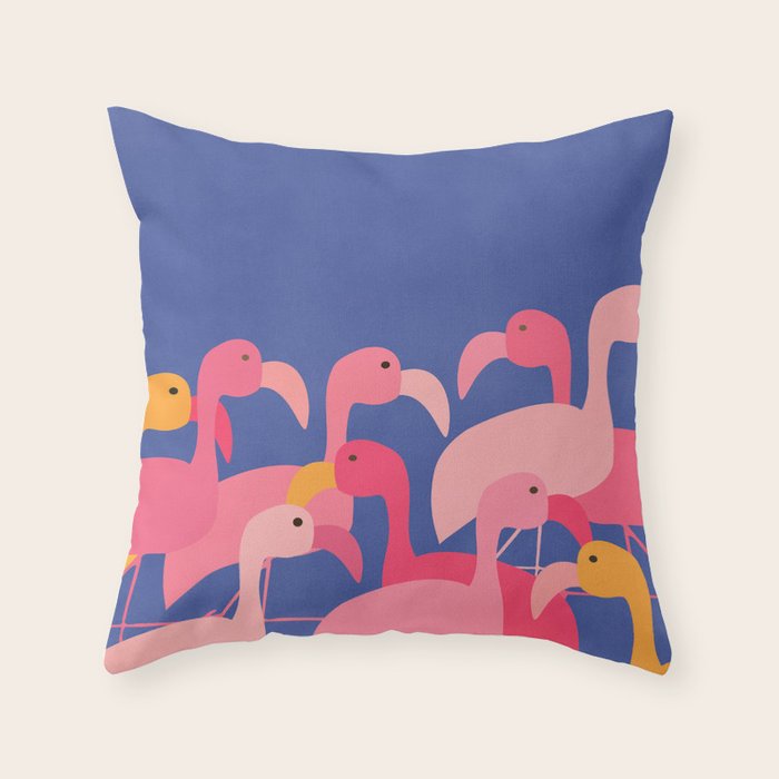 Flamingo Party / Whimsical Bird Illustration Throw Pillow Gallery Image 6