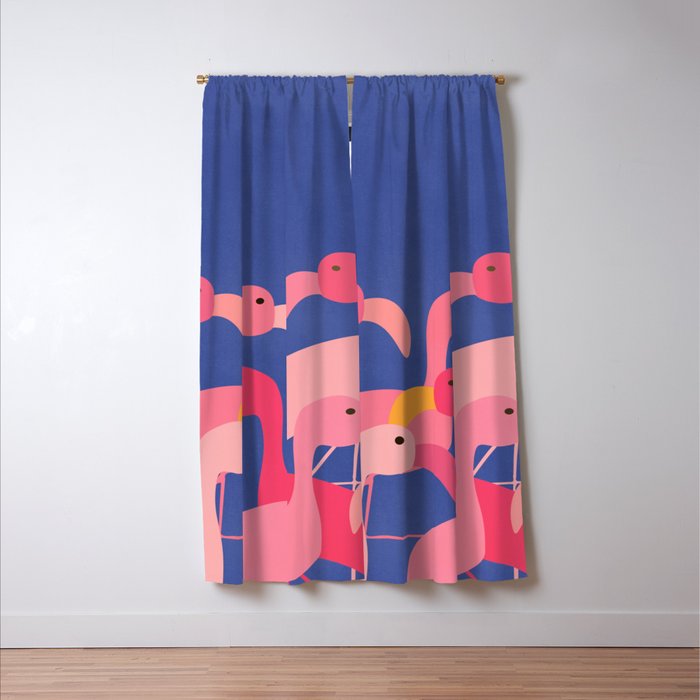 Flamingo Party / Whimsical Bird Illustration Window Curtain Gallery Image 3