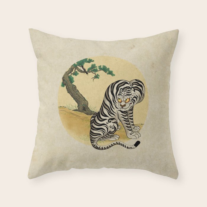 Tiger with magpie type-D : Minhwa-Korean traditional/folk art Throw Pillow Gallery Image 1