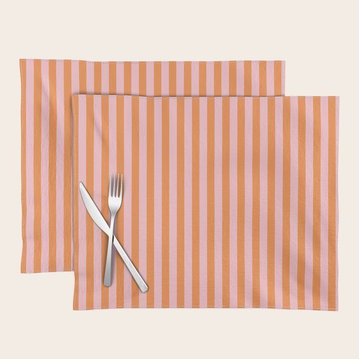 Narrow Stripes Vertical Pattern in Orange and Blush Pink Placemat Gallery Image 1