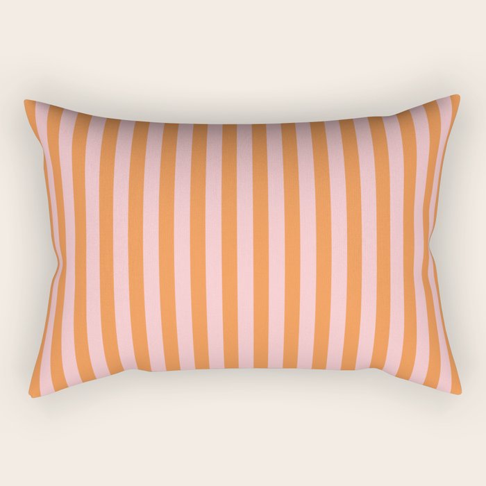 Narrow Stripes Vertical Pattern in Orange and Blush Pink Rectangular Pillow Gallery Image 1
