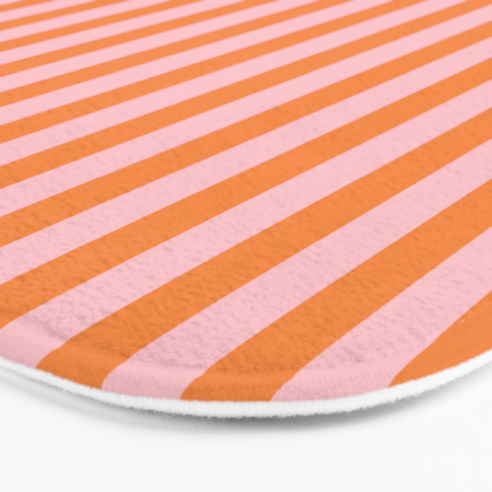Narrow Stripes Vertical Pattern in Orange and Blush Pink Bath Mat Gallery Image 3