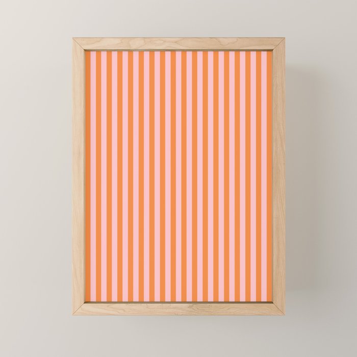 Narrow Stripes Vertical Pattern in Orange and Blush Pink Mini Art Print Gallery Image 1
