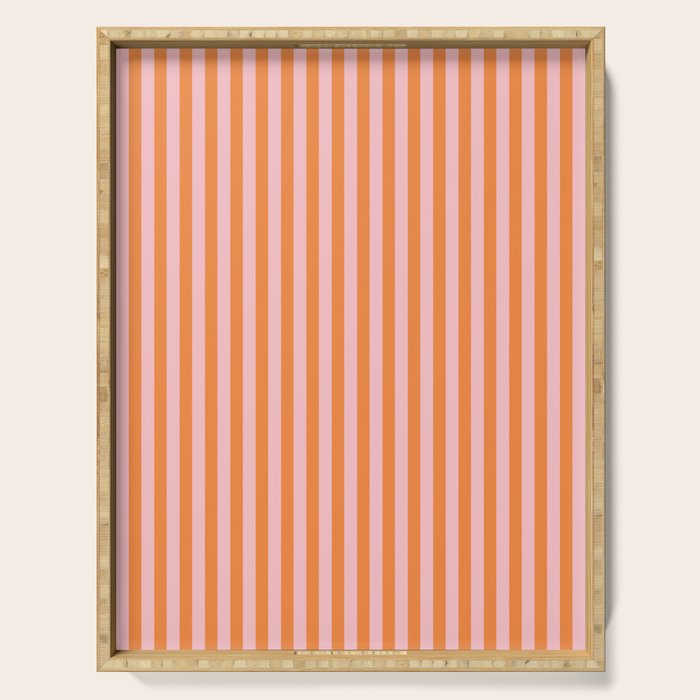 Narrow Stripes Vertical Pattern in Orange and Blush Pink Serving Tray Gallery Image 1