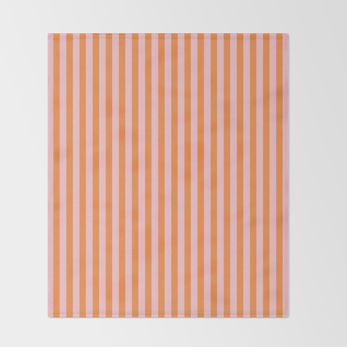 Narrow Stripes Vertical Pattern in Orange and Blush Pink Throw Blanket Gallery Image 2