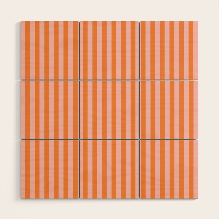 Narrow Stripes Vertical Pattern in Orange and Blush Pink Wood Wall Art Gallery Image 1
