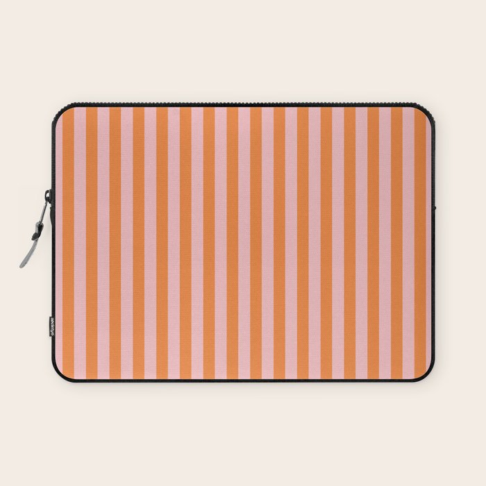 Narrow Stripes Vertical Pattern in Orange and Blush Pink Laptop Sleeve Gallery Image 1