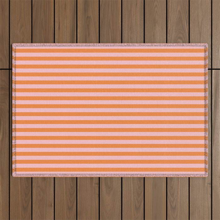 Narrow Stripes Vertical Pattern in Orange and Blush Pink Outdoor Rug Gallery Image 1
