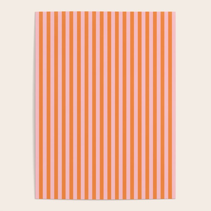 Narrow Stripes Vertical Pattern in Orange and Blush Pink Poster Gallery Image 4