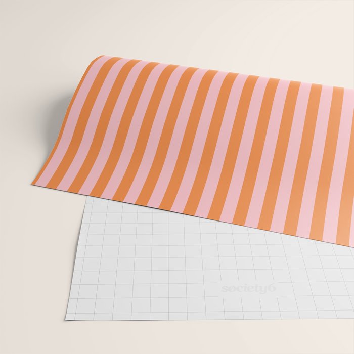 Narrow Stripes Vertical Pattern in Orange and Blush Pink Wrapping Paper Gallery Image 2