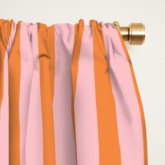 Narrow Stripes Vertical Pattern in Orange and Blush Pink Window Curtain Gallery Image 2