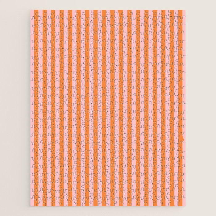Narrow Stripes Vertical Pattern in Orange and Blush Pink Jigsaw Puzzle Gallery Image 1