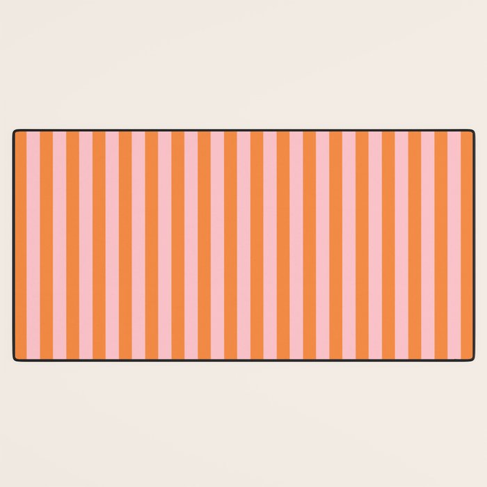 Narrow Stripes Vertical Pattern in Orange and Blush Pink Desk Mat Gallery Image 3