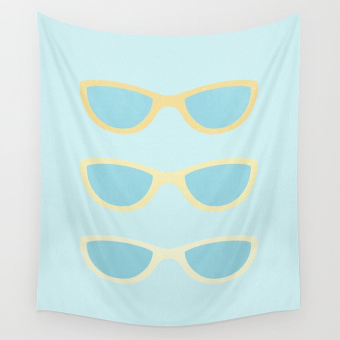 Yellow and blue retro sunglasses Wall Tapestry Gallery Image 4
