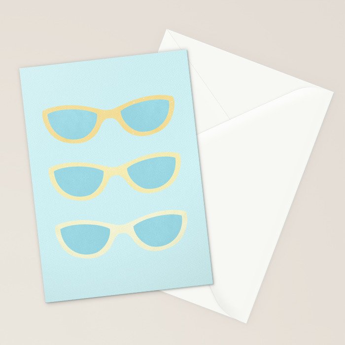 Yellow and blue retro sunglasses Stationery Card Gallery Image 2