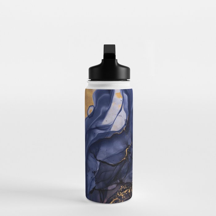 Midnight Dark Blue Marble Alcohol Ink Marble Art Flashes Water Bottle Gallery Image 3