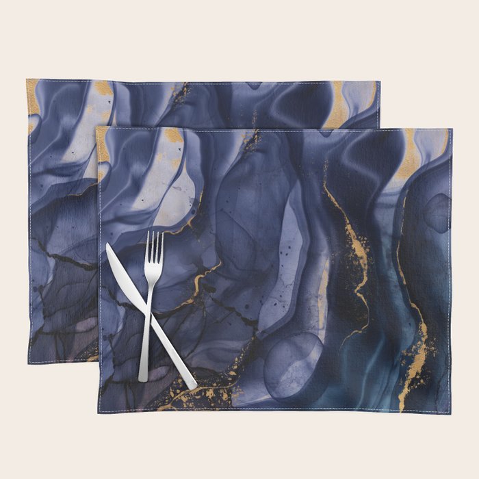 Midnight Dark Blue Marble Alcohol Ink Marble Art Flashes Placemat Gallery Image 1
