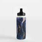 Midnight Dark Blue Marble Alcohol Ink Marble Art Flashes Water Bottle Gallery Image 2