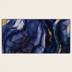 Midnight Dark Blue Marble Alcohol Ink Marble Art Flashes Desk Mat Gallery Image 3