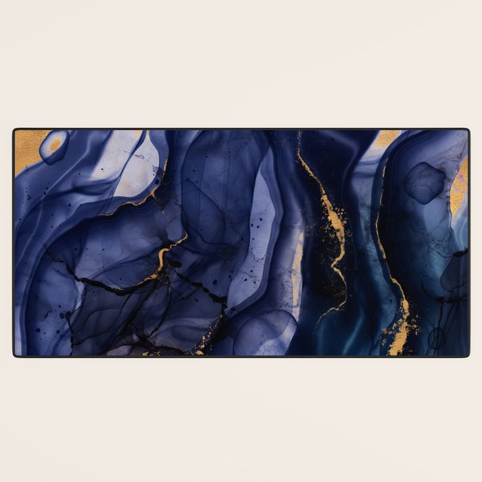 Midnight Dark Blue Marble Alcohol Ink Marble Art Flashes Desk Mat Gallery Image 3