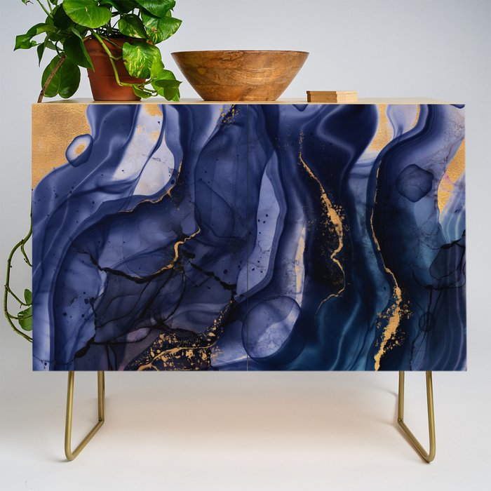 Midnight Dark Blue Marble Alcohol Ink Marble Art Flashes Credenza Gallery Image 1