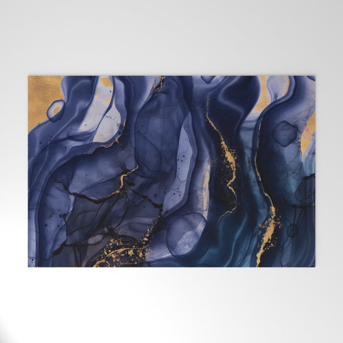 Midnight Dark Blue Marble Alcohol Ink Marble Art Flashes Welcome Mat Gallery Image 1