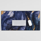 Midnight Dark Blue Marble Alcohol Ink Marble Art Flashes Desk Mat Gallery Image 1