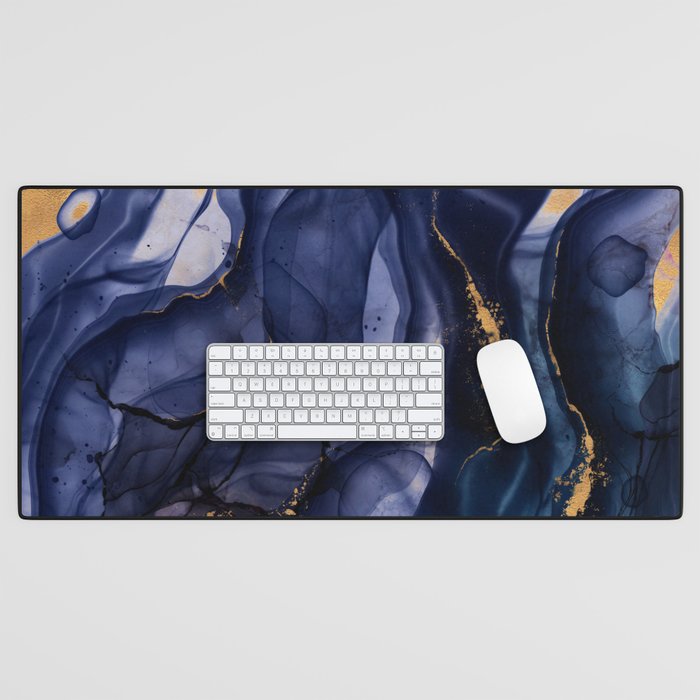 Midnight Dark Blue Marble Alcohol Ink Marble Art Flashes Desk Mat Gallery Image 1