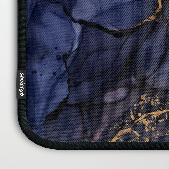 Midnight Dark Blue Marble Alcohol Ink Marble Art Flashes Laptop Sleeve Gallery Image 3
