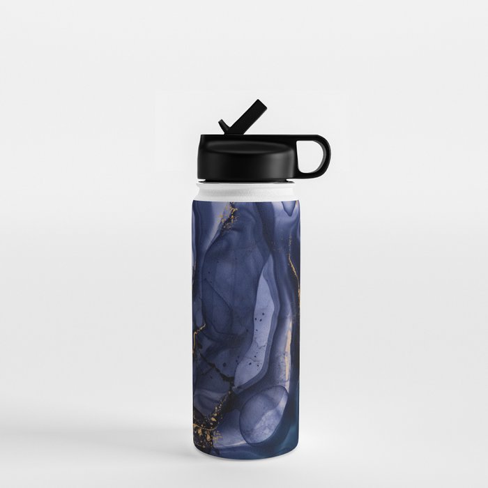 Midnight Dark Blue Marble Alcohol Ink Marble Art Flashes Water Bottle Gallery Image 1