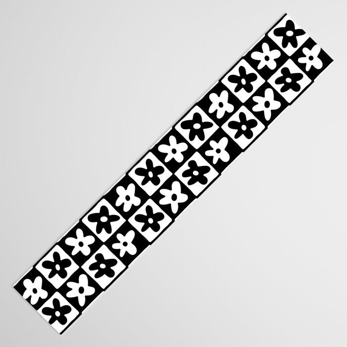 Black and white checkered floral pattern art Table Runner Gallery Image 3