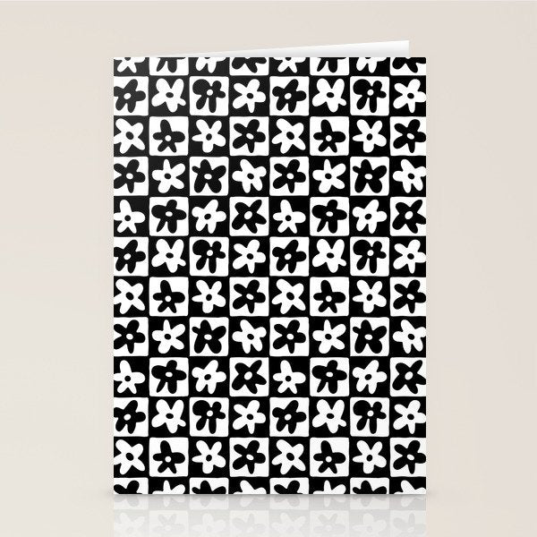 Black and white checkered floral pattern art Stationery Card Gallery Image 2