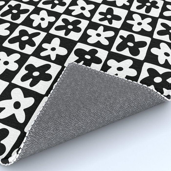 Black and white checkered floral pattern art Rug Gallery Image 4