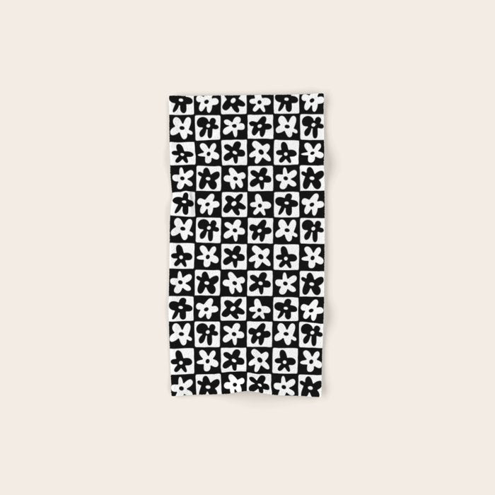 Black and white checkered floral pattern art Bath Towel Gallery Image 1