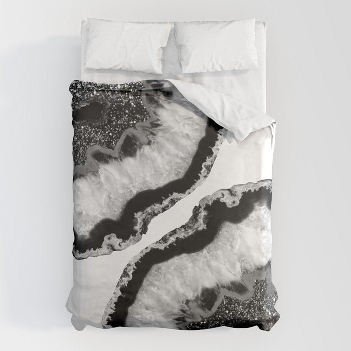 Gray Black White Agate Glitter Glamor #2 (Faux Glitter) #gem #decor #art #society6 Duvet Cover Gallery Image 1