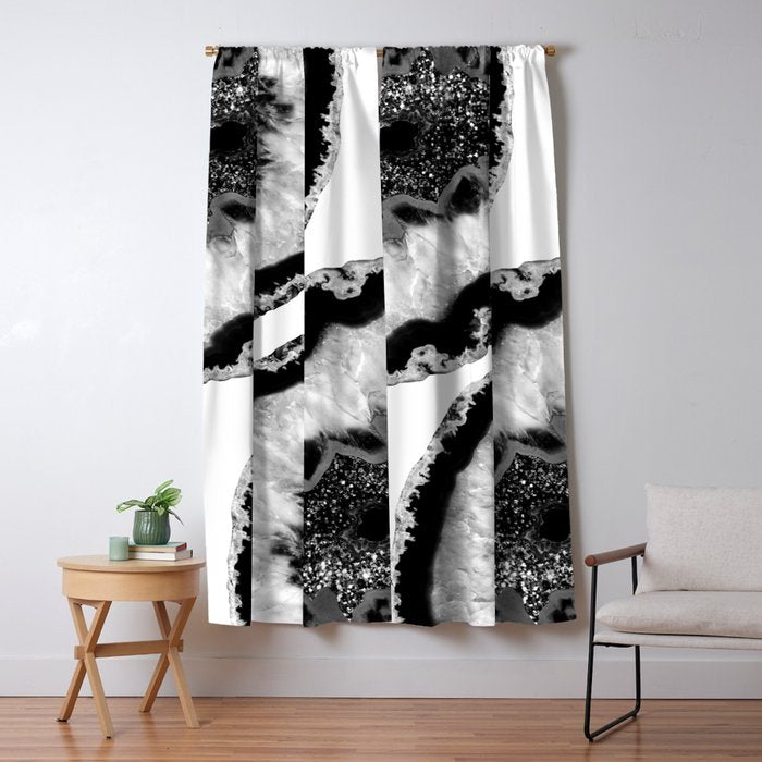 Gray Black White Agate Glitter Glamor #2 (Faux Glitter) #gem #decor #art #society6 Window Curtain Gallery Image 5