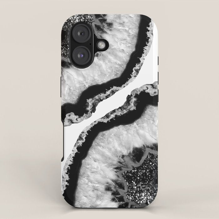 Gray Black White Agate Glitter Glamor #2 (Faux Glitter) #gem #decor #art #society6 iPhone Case Gallery Image 1