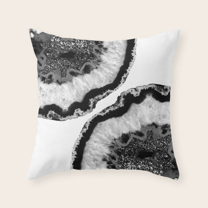 Gray Black White Agate Glitter Glamor #2 (Faux Glitter) #gem #decor #art #society6 Throw Pillow Gallery Image 6