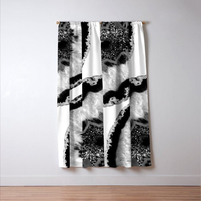 Gray Black White Agate Glitter Glamor #2 (Faux Glitter) #gem #decor #art #society6 Window Curtain Gallery Image 3