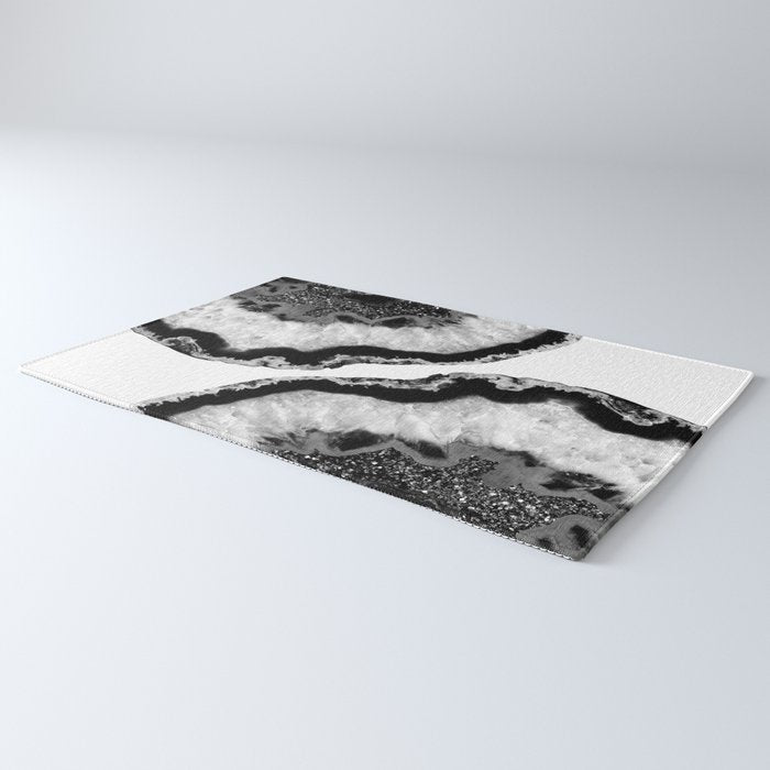 Gray Black White Agate Glitter Glamor #2 (Faux Glitter) #gem #decor #art #society6 Rug Gallery Image 3