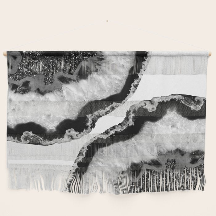 Gray Black White Agate Glitter Glamor #2 (Faux Glitter) #gem #decor #art #society6 Wall Hanging Gallery Image 1