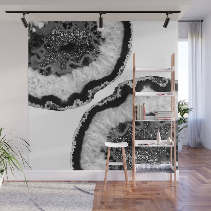 Gray Black White Agate Glitter Glamor #2 (Faux Glitter) #gem #decor #art #society6 Wall Mural Gallery Image 1