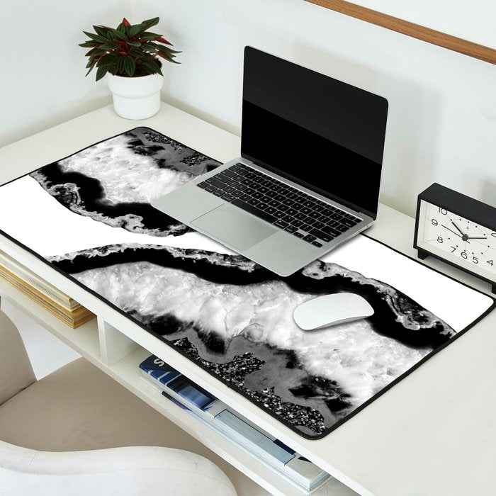 Gray Black White Agate Glitter Glamor #2 (Faux Glitter) #gem #decor #art #society6 Desk Mat Gallery Image 2